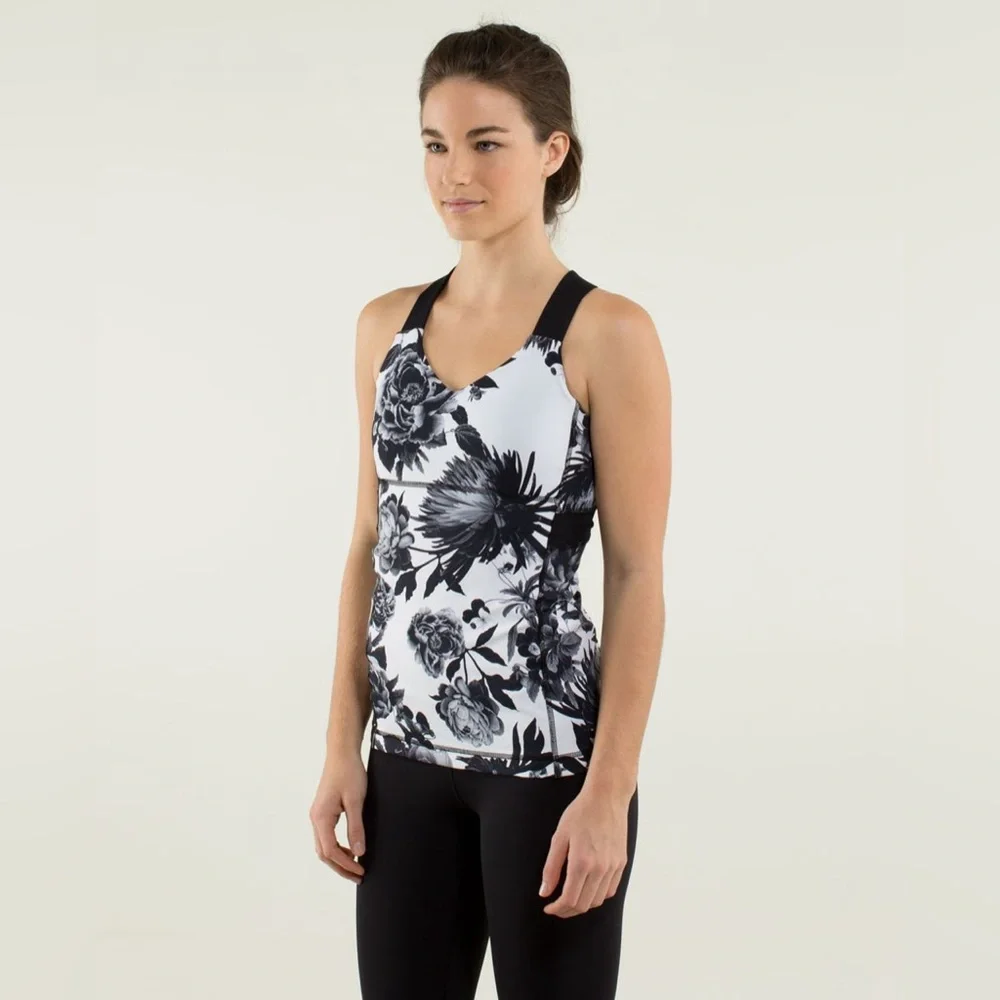 Lululemon Push Ur Limits Tank‎ Brisk Bloom Black White / Black W1E69S Size 4